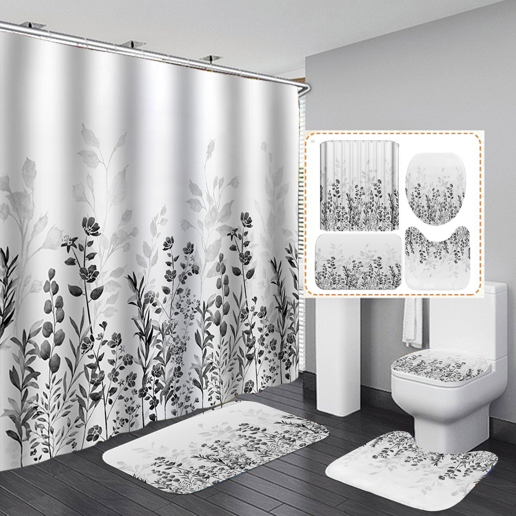 YL-37372 bathroom toilet punch-free curtain waterproof anti-light roller blinds toilet toilet block curtain toilet three-piece set