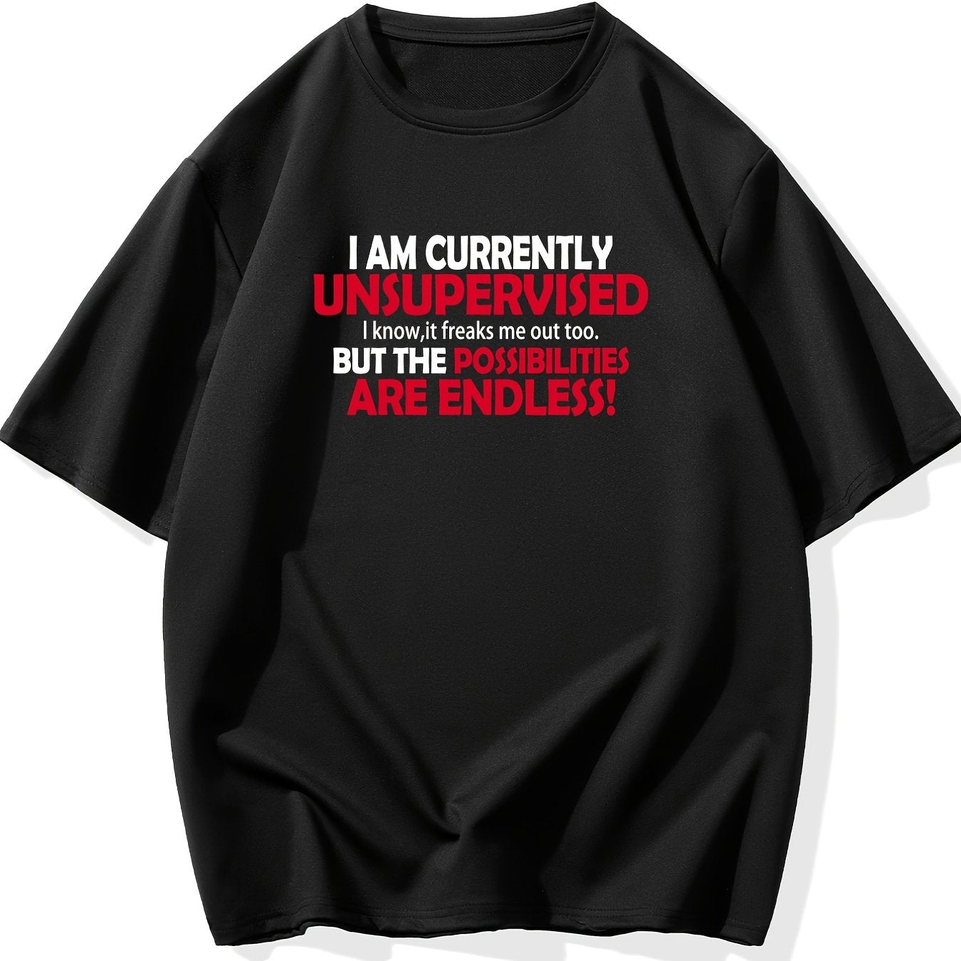 TEMU Men's Plus Size 'i Am ...' Print Stretch T-shirt, Oversized Short Sleeve Tops For , Causal Loose Clothing For Big And Tall Guys, Plus Size