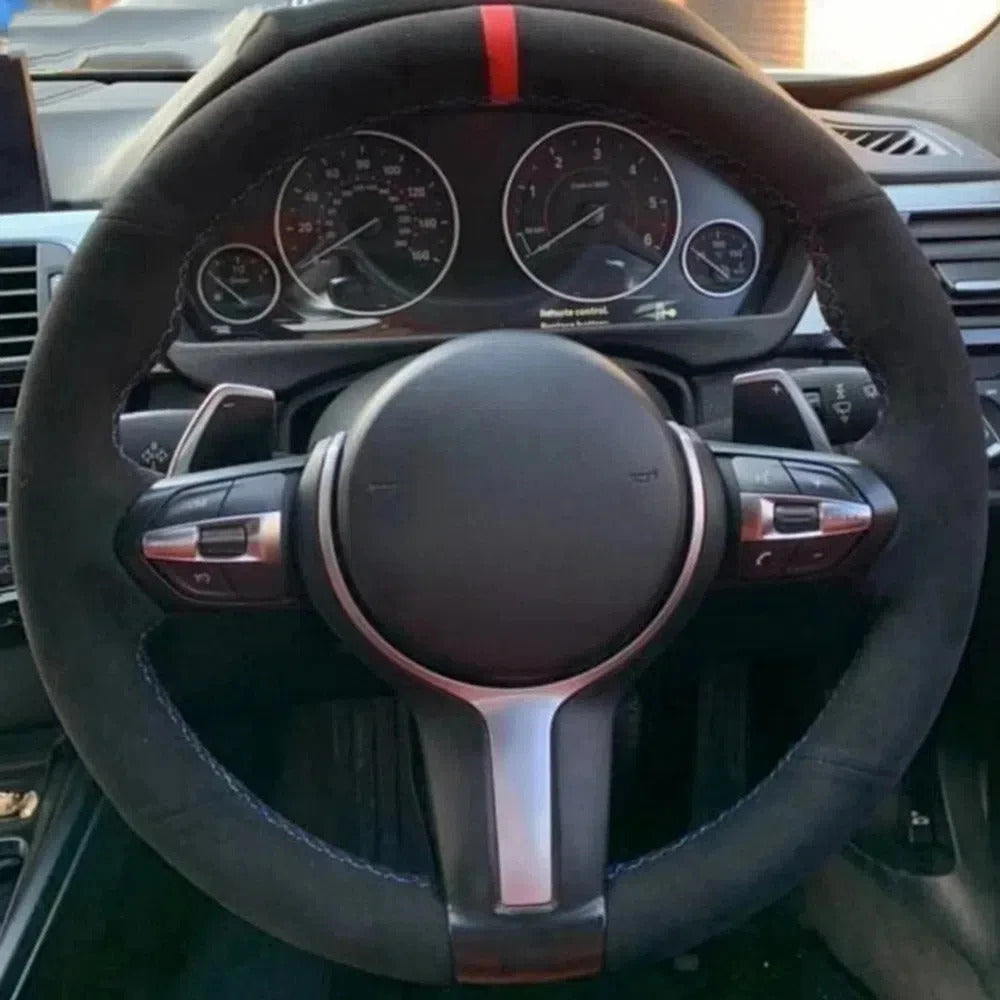 Car Steering Wheel Cover For BMW F87 M2 F80 M3 F82 M4 M5 F12 F13 M6 F85 X5 M F86 X6 F33 F30 M Sport Non-slip Black Leather Sued