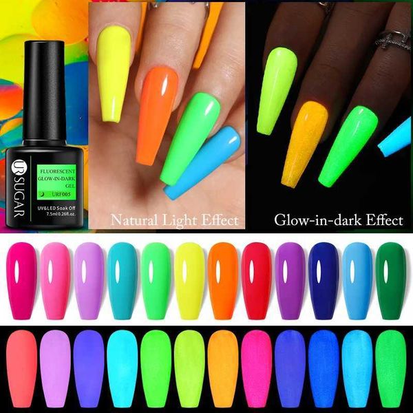 UR SUGAR 7.5ml Neon Luminous Glow-in-dark Gel Nail Polish Soak Off Fluorescent UV LED Varnish Need Matte Top CoatM240814