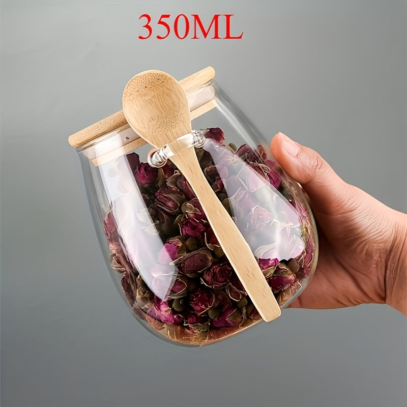 TEMU 2pcs Set:glass Tea Jar With Spoon, Flower Tea Jar, Household Small Tea Can, Tea Storage Sealed Jar, Grain And Miscellaneous Grain Storage Jar