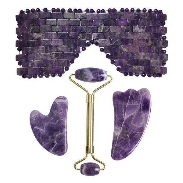 Massage Stones Rocks Natural Amethyst Jade Eye Mask Facial Roller Gua Sha Stone Board Gouache Scraper Sleep Eye Curtain Massage Relaxation B