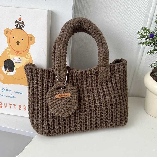 Woven Bag Solid Color Handmade Hutt Bag Cute Wool Handbag for Autumn and Winter Wear Mobile Party Bag Y241107