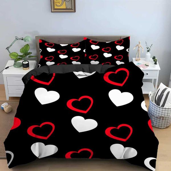 Love Pattern King Duvet Cover Wen shaped Print Bedding Set Red Black Duvet Cover Polter Cforter Cover Y241231