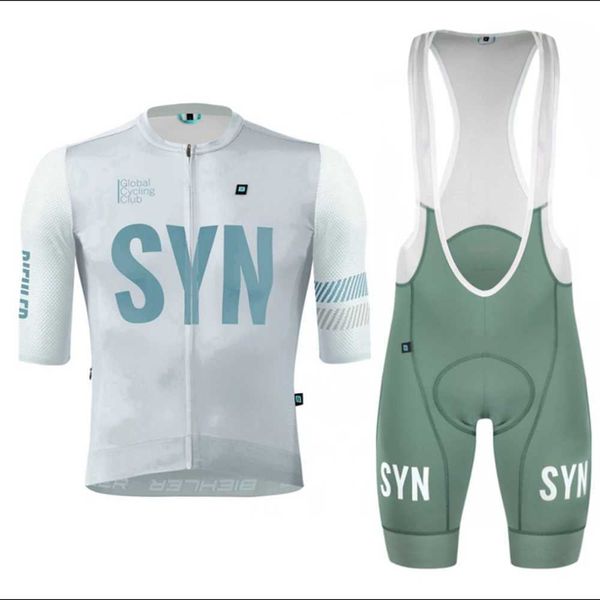 Silver-gray new SYN suit mens short-seved cycling jersey and bib shorts road matching Cycling ClothingXJ240926