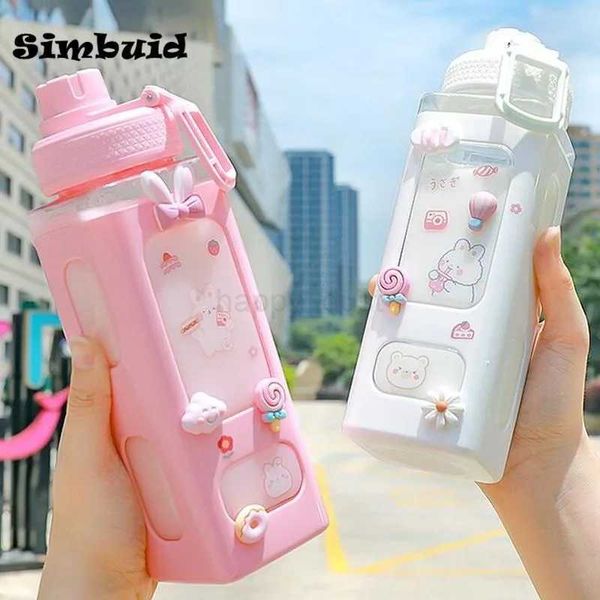 700ml Cute Water Bottle for Girls with Lid ztraw zticker Plastic Juice Milk Portable Kawaii Tumbler Childrens DrinkwareCL240715