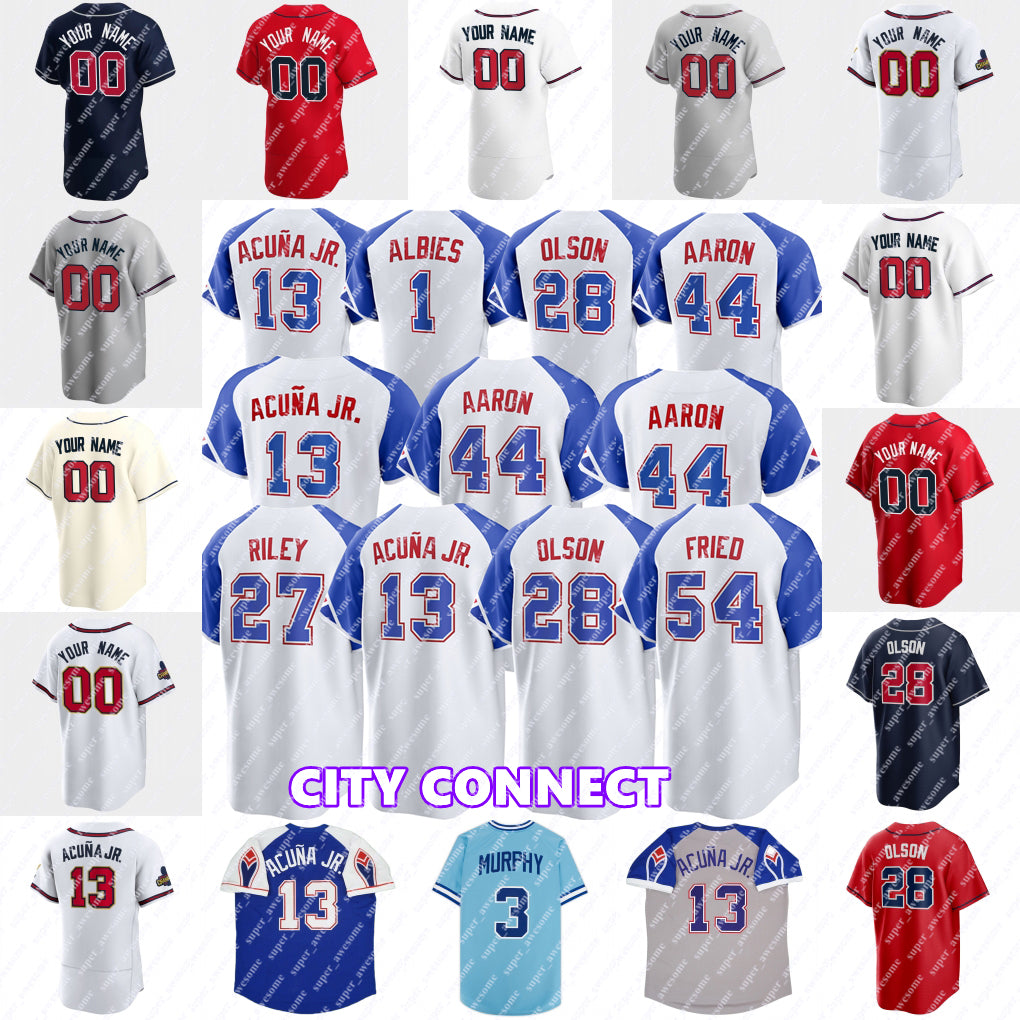 Chipper Jones Baseball Jersey Hank Aaron Dale Murphy John Smoltz Tom Glavine David Justice Chris Chambliss Andruw Jones Mark Wohlers Maddux John Roc