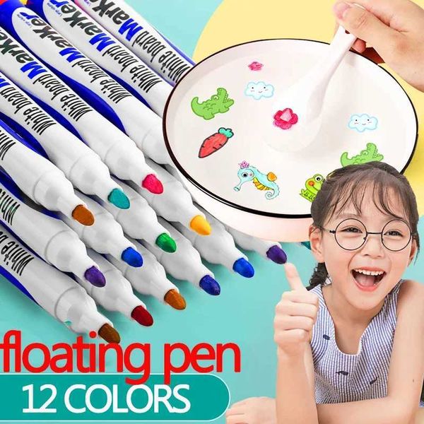 8-12 Colors Magical Water Floating Student Painting Brush Whiteboard Markers Pen Suspension Kids Educational Painting Pen Toys Y240801