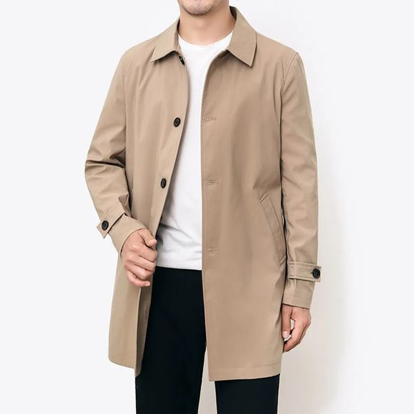 Spring Autumn Men Long Coat Windbreaker Casual Loose Solid Color Trench Men Fashion Korean Style Mens Jackets Outerwear 241127
