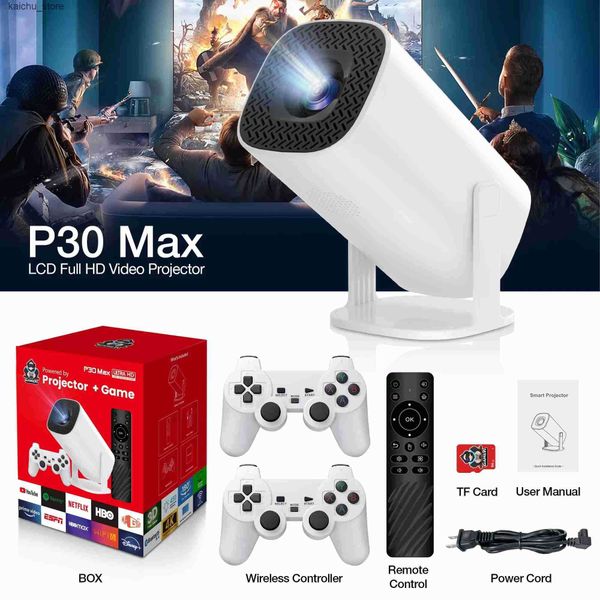 Projectors P30 Max Video Game Console Include 2 Wireless Game Controllers 3800 Games Support 4K 1080P Android11 Portable Projector J241106