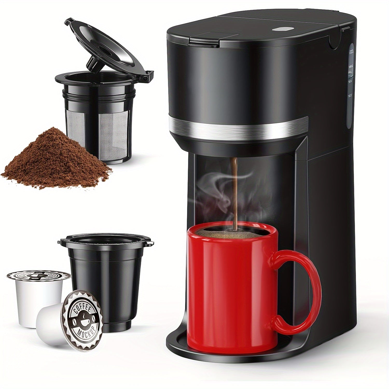 TEMU Single Cup Coffee Maker, Pot -cup Pods And Ground Coffee, Single Cup Coffee Maker With 6 To 12oz Water Tank, Automatic Shut-off, Fast Brew