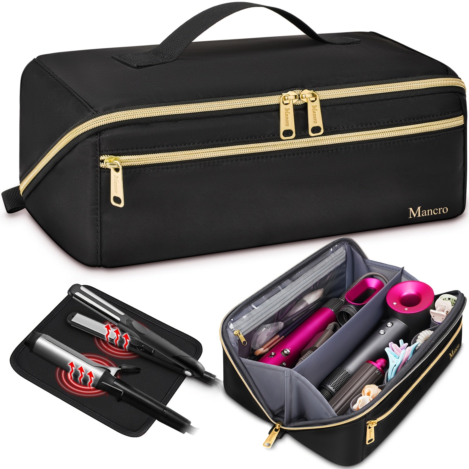 TEMU Heat-resistant Travel Bag With Separate Mat, Large Capacity Wide-open Pouch, Hair Accessories Organizer For Flat Irons, Straighteners, Curling