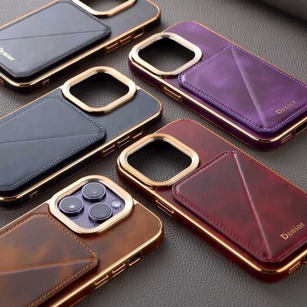 Cell Phone Cases Luxury gold-plated business wallet card slot holder cover denim leather case suitable for iPhone 15 PRO MAX 12 13 14 PRO MA