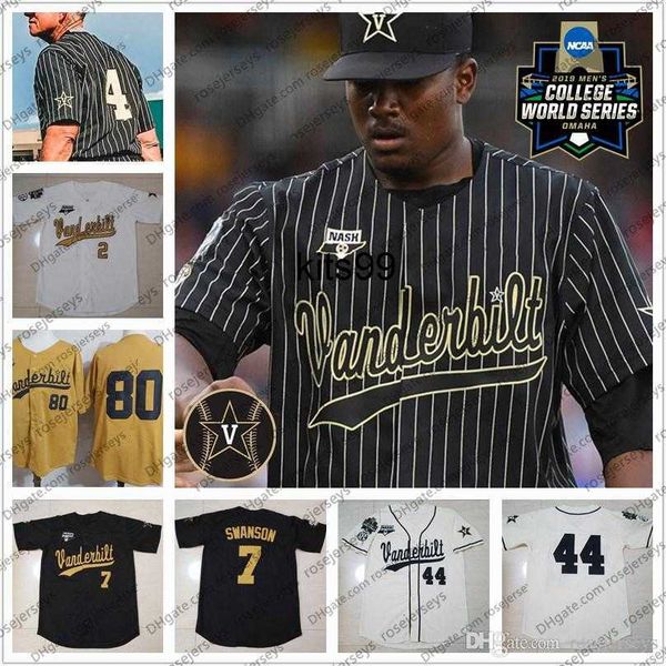 Custom Vanderbilt Commodores Baseball Jersey Swanson 8 Isaiah Thomas 16 Martin 22 Jack Leiter 51 Bradfield Jr 80 Rocker Ed