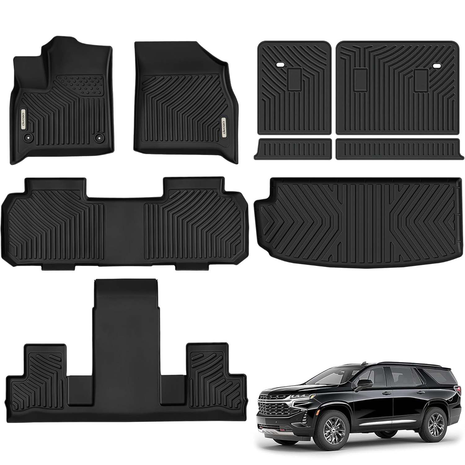 OEDRO Floor Mats & Cargo Liner Fits for 2018-2025 Chevy Traverse, Custom-Fit TPE All-Weather Protection for 7-Seater with 2nd Row Bucket Seats