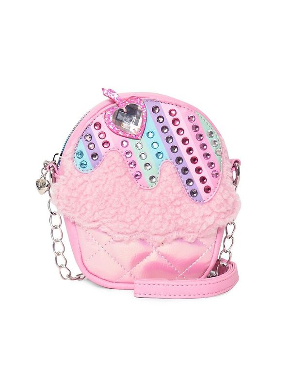 Girl's Faux Fur Trim Crossbody Bag - Bubble Gum