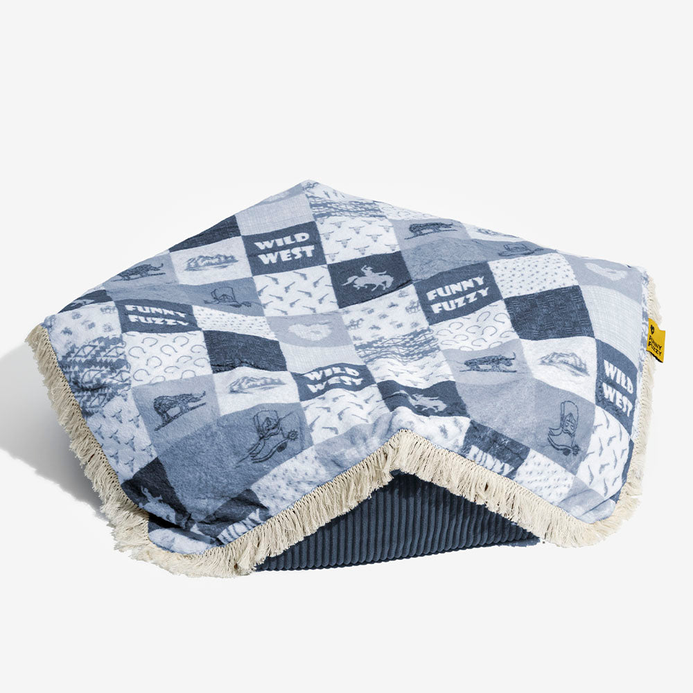 Washable Anti-Scratch Boho Tassel Calming Round Dog Bed - Hunter Night, Blue - M