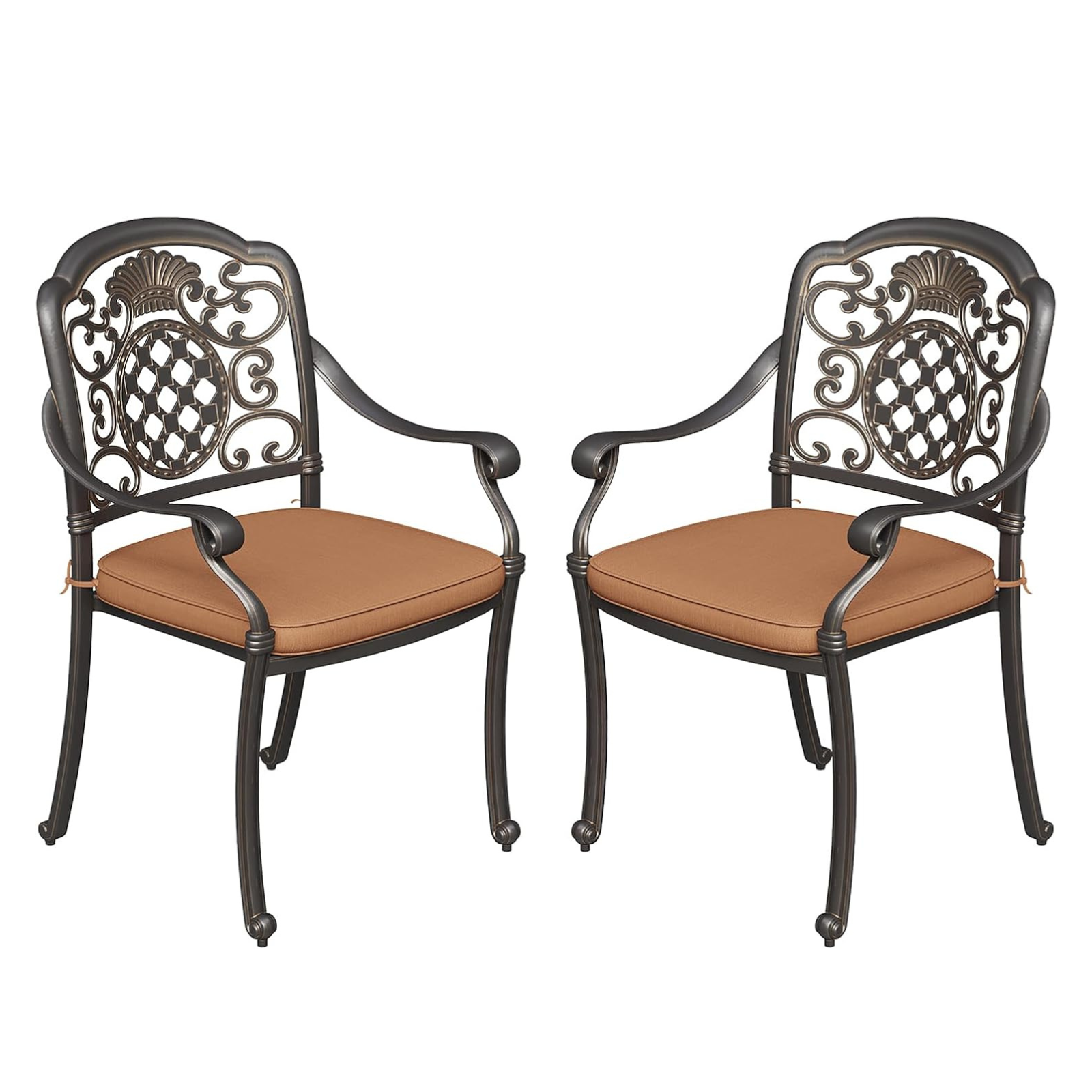 Garvee Patio Chairs of 2 with Cushion, Cast Aluminum Outdoor Dining Chairs, All-Weather Patio Bistro Chair Set, Vintage Copper