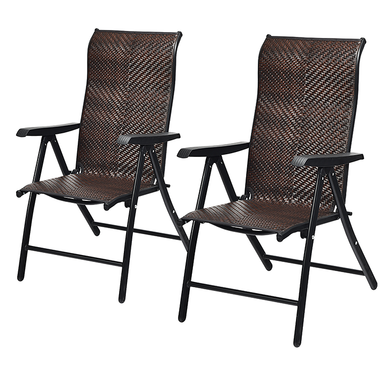 Brown Rattan Reclining Foldable Patio Chairs (Single or Set of 2) - Set of 2 Chairs