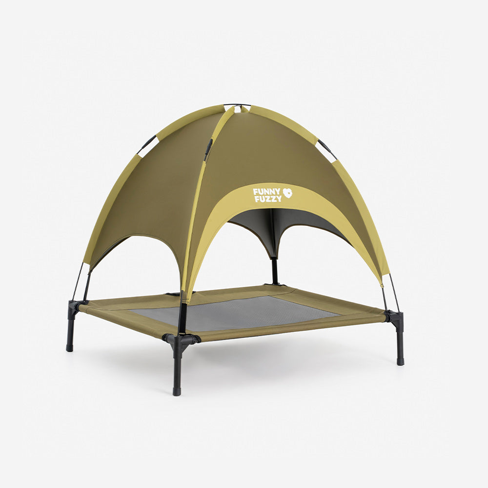 Multi-Functional Breathable Cooling Elevated Dog Bed with Canopy - PawAir, Green - M