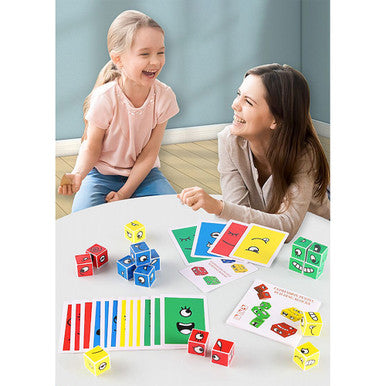 Wooden Expressions Matching Block Puzzle-Building Cubes Card Game