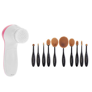 Facial Cleansing Brush & 10-Piece Makeup Brush Set