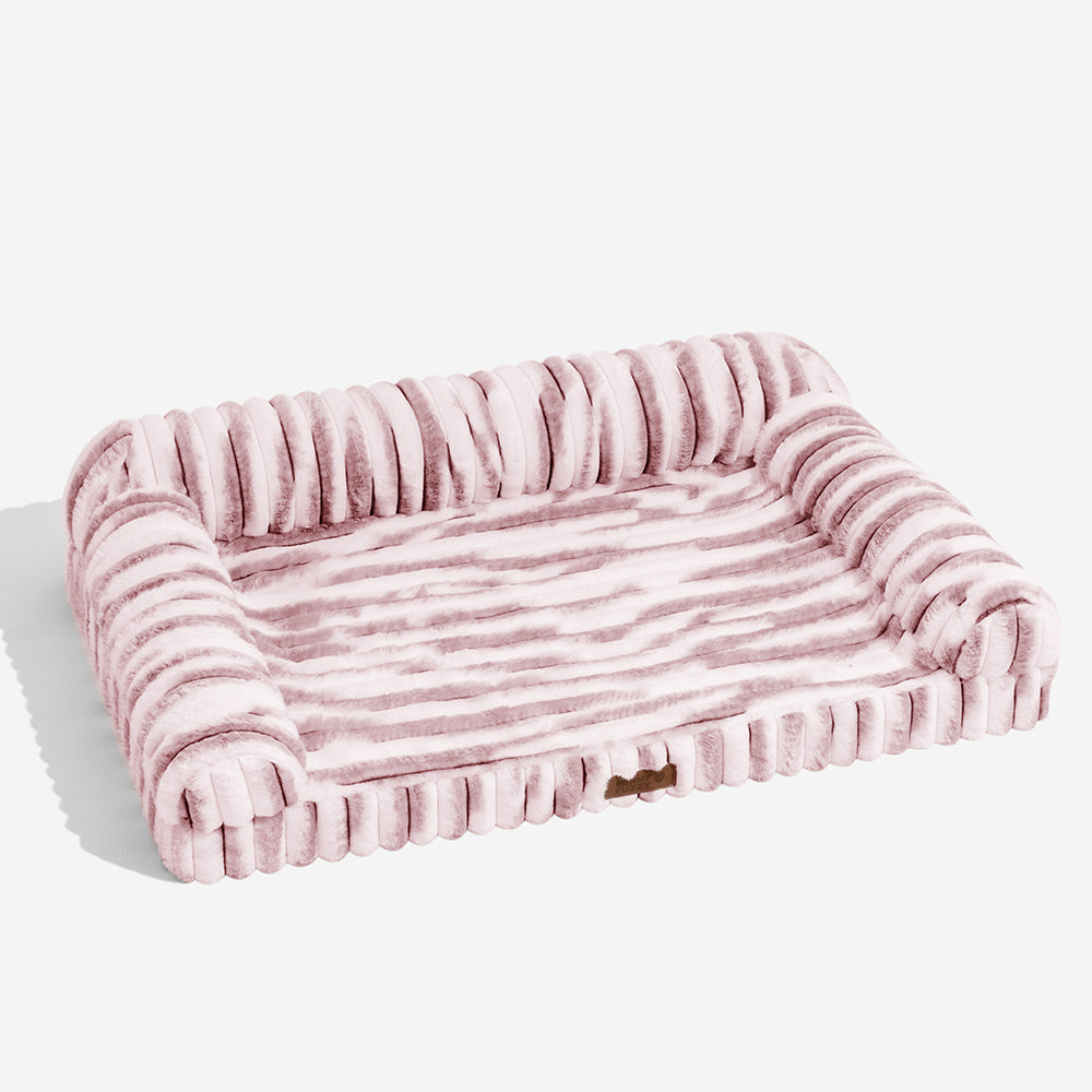 Fluffy Striped Orthopedic Bolster Dog Bed - Luxe Comfort, Pink - L