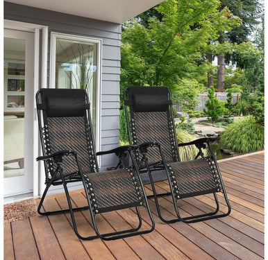 Zero Gravity Rattan Folding Lounge Chairs (Set of 2) - Mix Grey