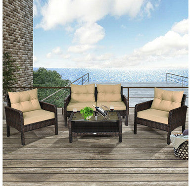 Rattan 4-Piece Loveseat Patio Furniture Set