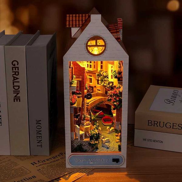 ArchitectureDIY House NEW DIY Wooden Bruges Ancient Cityk Nook Shelf Insert Miniature Model Kits With Furniturekshelfkend Friends GiftsJ241