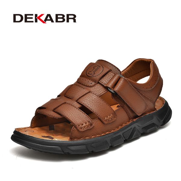 DEKABR New Breathable Men&#039;s Fashion Trend Beach Shoes Slippers Summer Genuine Leather Sandals 350e