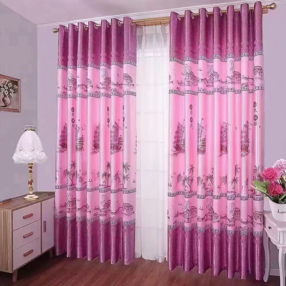 YL-37025 digital printed fabric shower curtain waterproof thick bathroom hook partition curtain