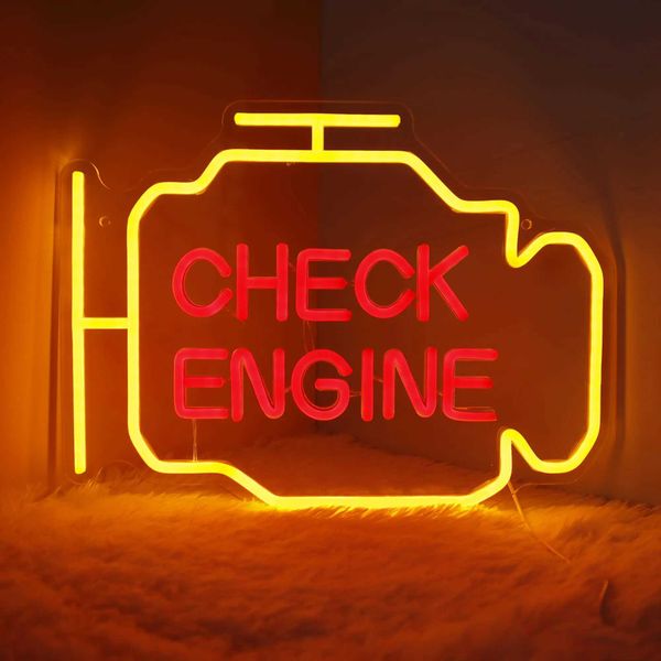 New Arrival Check Engine Neon Sign Lights Wall Decor Car Advertisement LED Lamp USB Powered for Car Garage Repair Shop Man Cave Shop Sign Z2