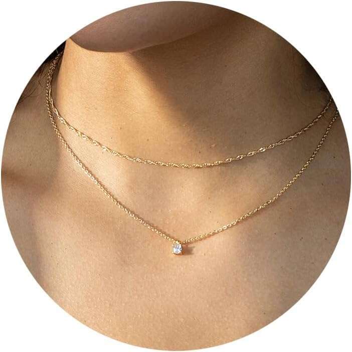- 14K Dainty Gold Plated Layering Chokers Set Multilayer Delicate Necklace Trendy Adjustable Long Layered Necklaces for Women