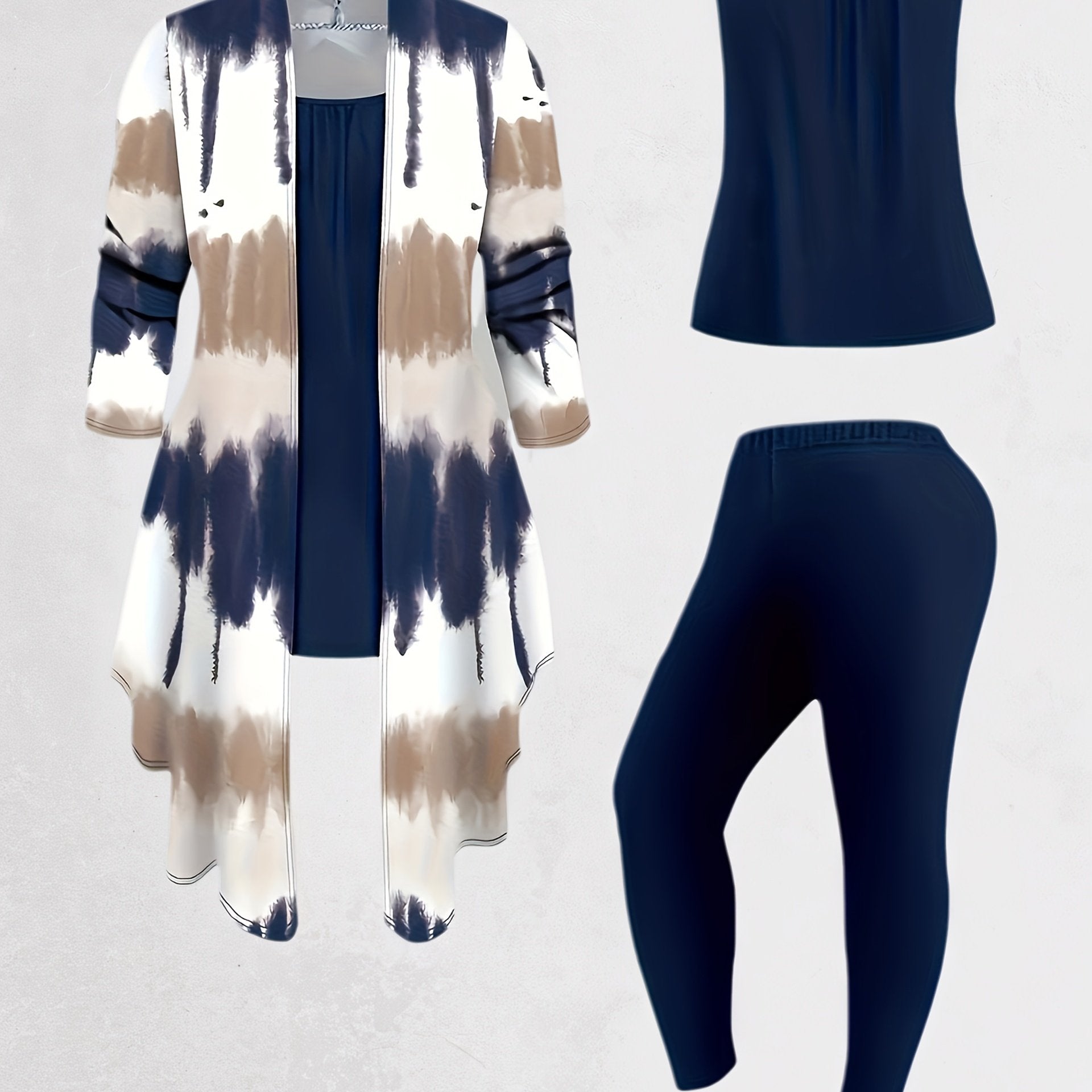 TEMU [printed Cardigan Suit] Printed Cardigan Jacket Women'-piece Suit With Solid Slacks Vest - Everyday Suit