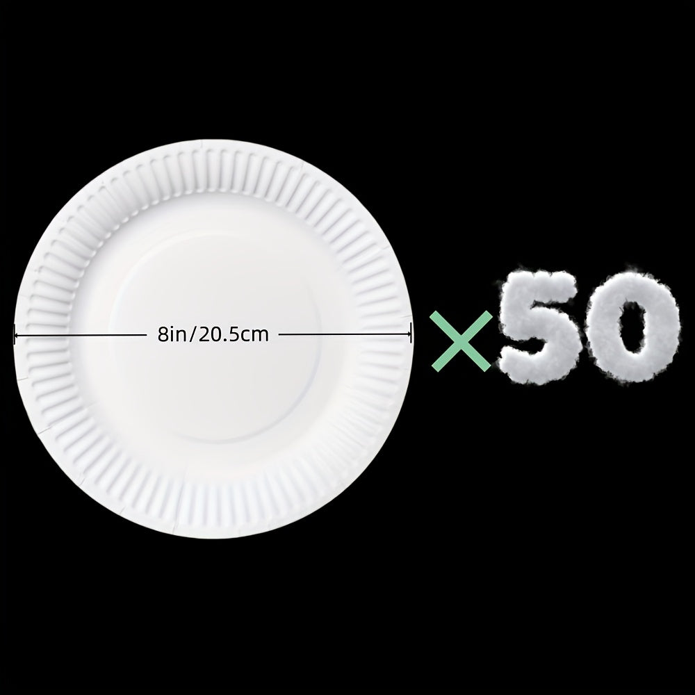 TEMU 50pcs Heavy-duty 8-inch Disposable Plates - Leakproof, Shatterproof, Stackable & Non-slip Base - Commercial & Home Use - Ideal For Parties,