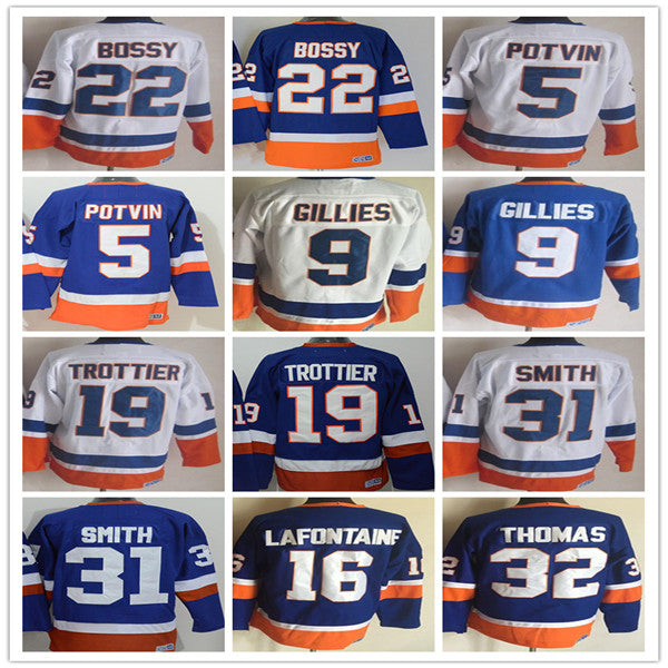 Vintage New NY York Hockey Jerseys 22 Mike Bossy 5 Denis Potvin 9 Clark Gillies 19 Bryan Trottier 31 Billy Smith 32 Steve Thomas 16 Pat Lafontaine R