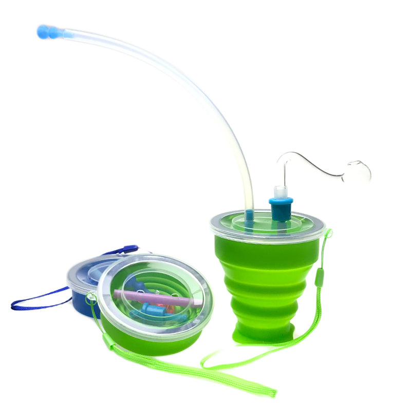 Goodsstore 1.2 to 3.5 Inch Stretch Silicone Oil Burner Bong Glass Smoking Water Pipes with Straw Tube Filter Tips Travel Fold Bongs