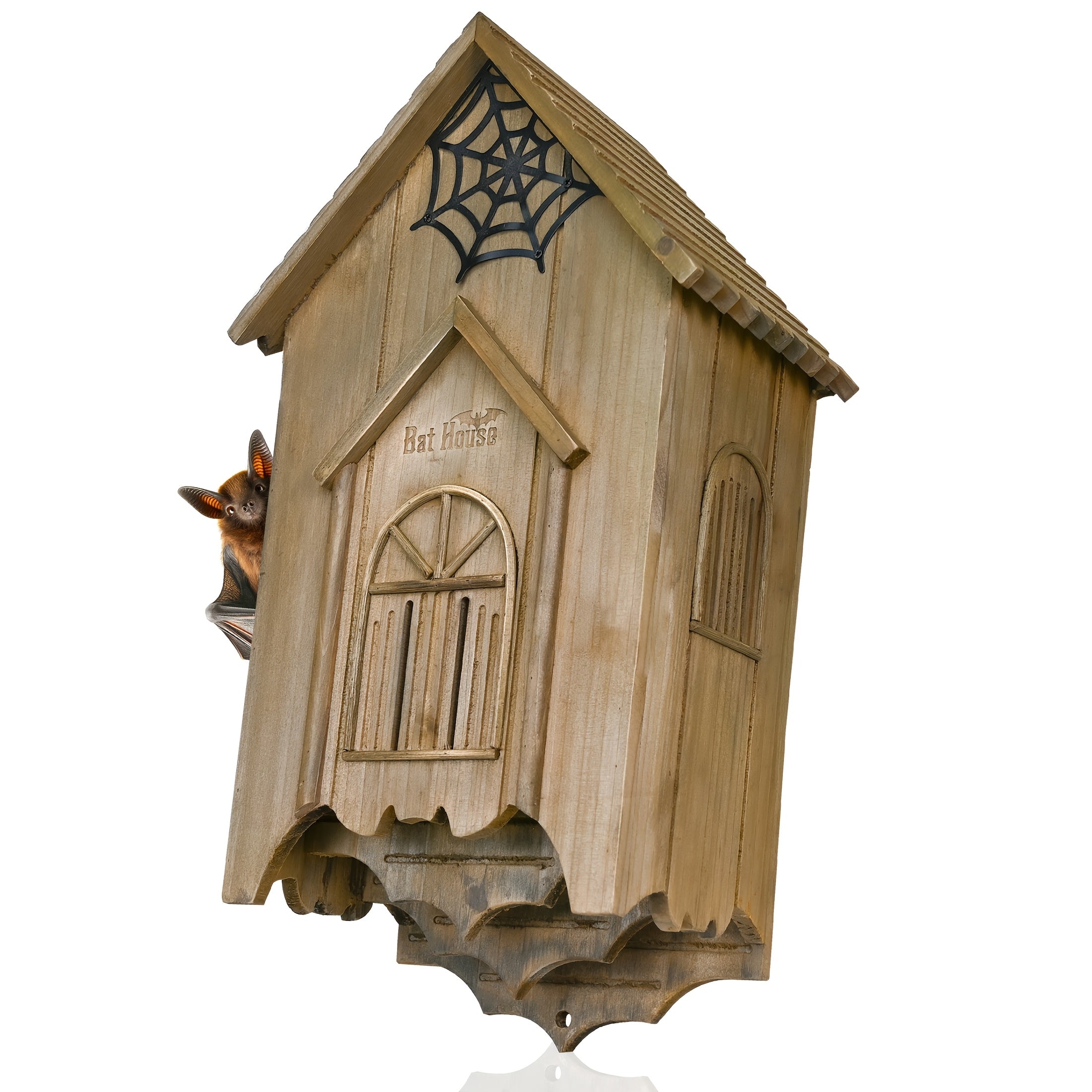 TEMU Wooden Castle Bat House With -tower-curtain Wall Design, Large Ventilated 2-3 Chamber , Ideal For Outdoor Bat , Easy To Hang