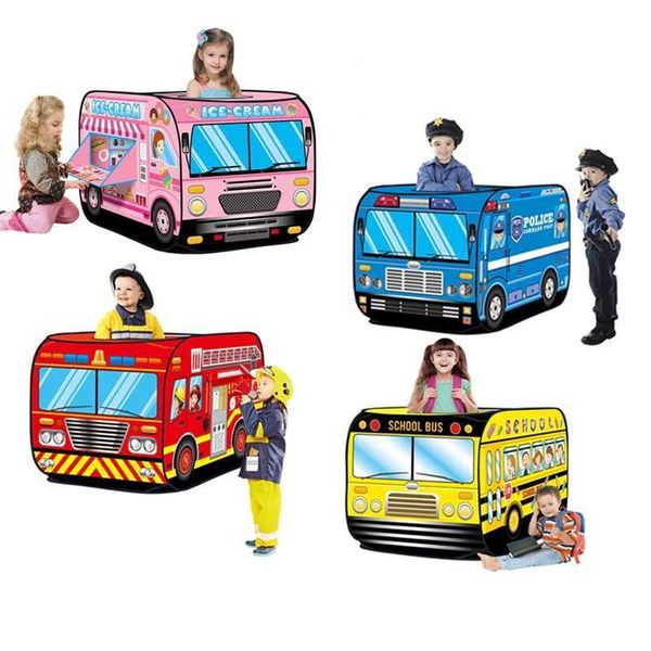 Folding Game Play House Fire Truck Police Bus Pop up Toy Tent Playhouse Clothing Gift Childrens Fireproof Model Dopship W241230