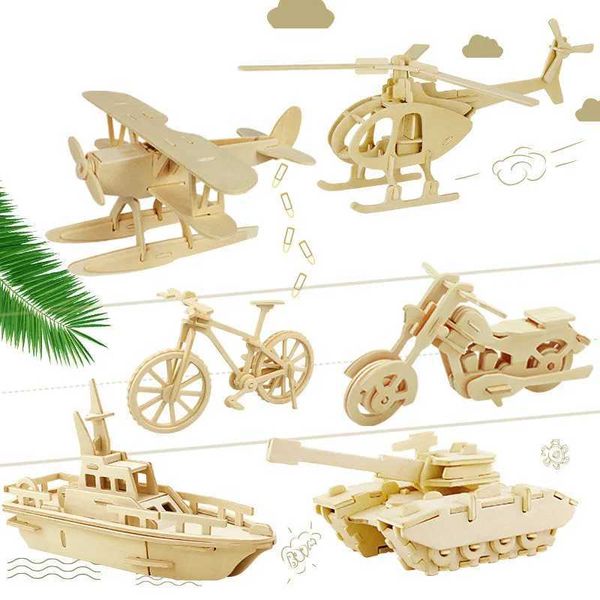 3D DIY Wooden Puzzle Toy Military Series Tank Vehicle Animals Etc Model Set Creative Assembled Education Toys For Children Kids W250117