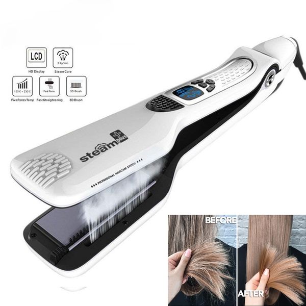 Steam Straightener Brush Ceramic Flat Professional Straightening Iron Electric Hair Crimper Heating Comb