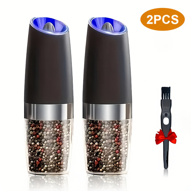 TEMU 2pcs Deluxe Electric Salt & Pepper Grinder Set - Adjustable Coarseness, Battery-operated With Bright Led Light, Easy To Clean & Refill, - Ideal