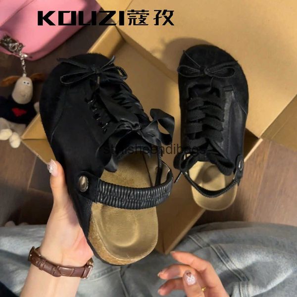 Slippers Sweet Cool Style Outerwear Cool Slippers for Womens Summer 2025 New Thick Bottom Wear Bow Half Slippers H241219