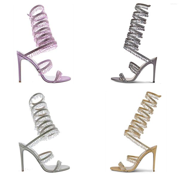 2024 Sandals Turquoise Sandals Rene Luxury Crystal lamp pendant Rhinestone twining foot ring high heeled Designer shoes top quality flash si