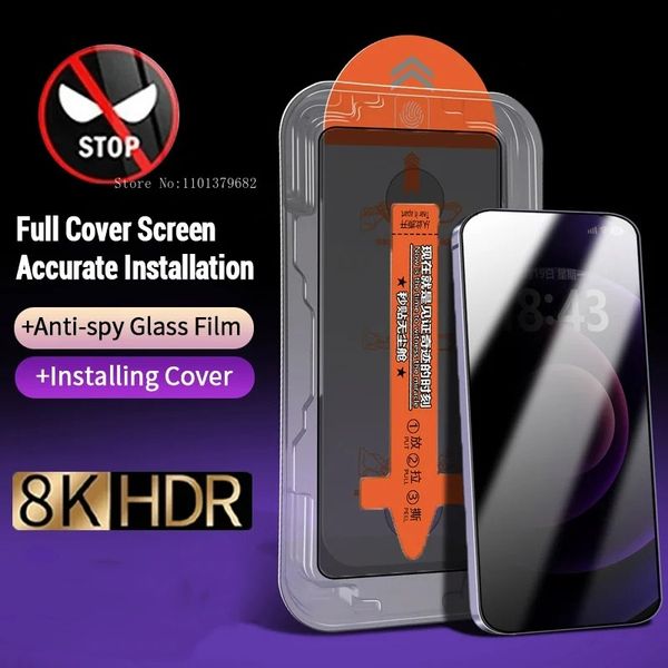 Privacy Screen Protector with Easy Install Kit Tempered Glass For iPhone 16 15 14 13 12 11 Pro Max X XS XR Mini