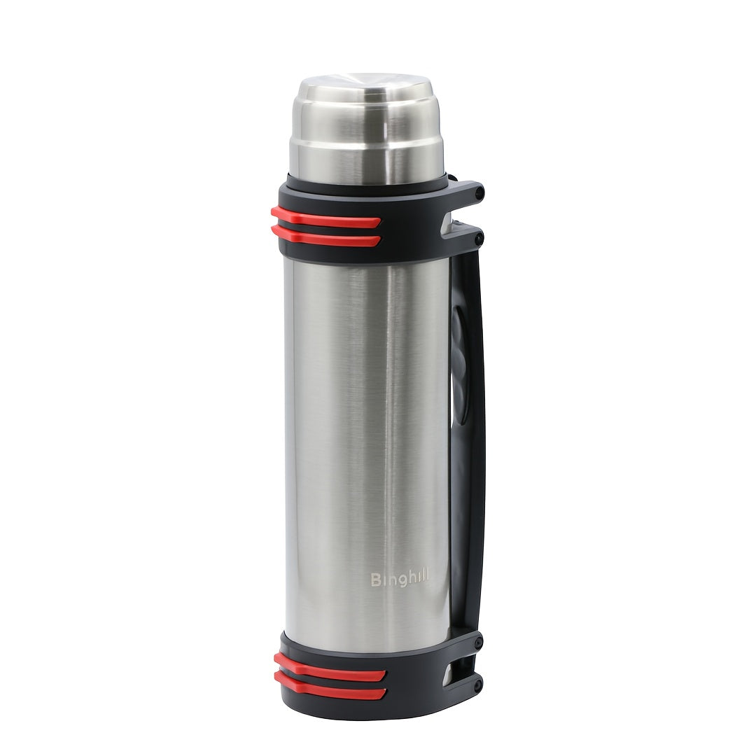 TEMU 1pc 67oz Large Water Bottle, Vacuum Insulated For Hot Coffee, 2000ml Stainless Steel With Cup, Handle & Strap, For Drinks, For Home, Outdoor,