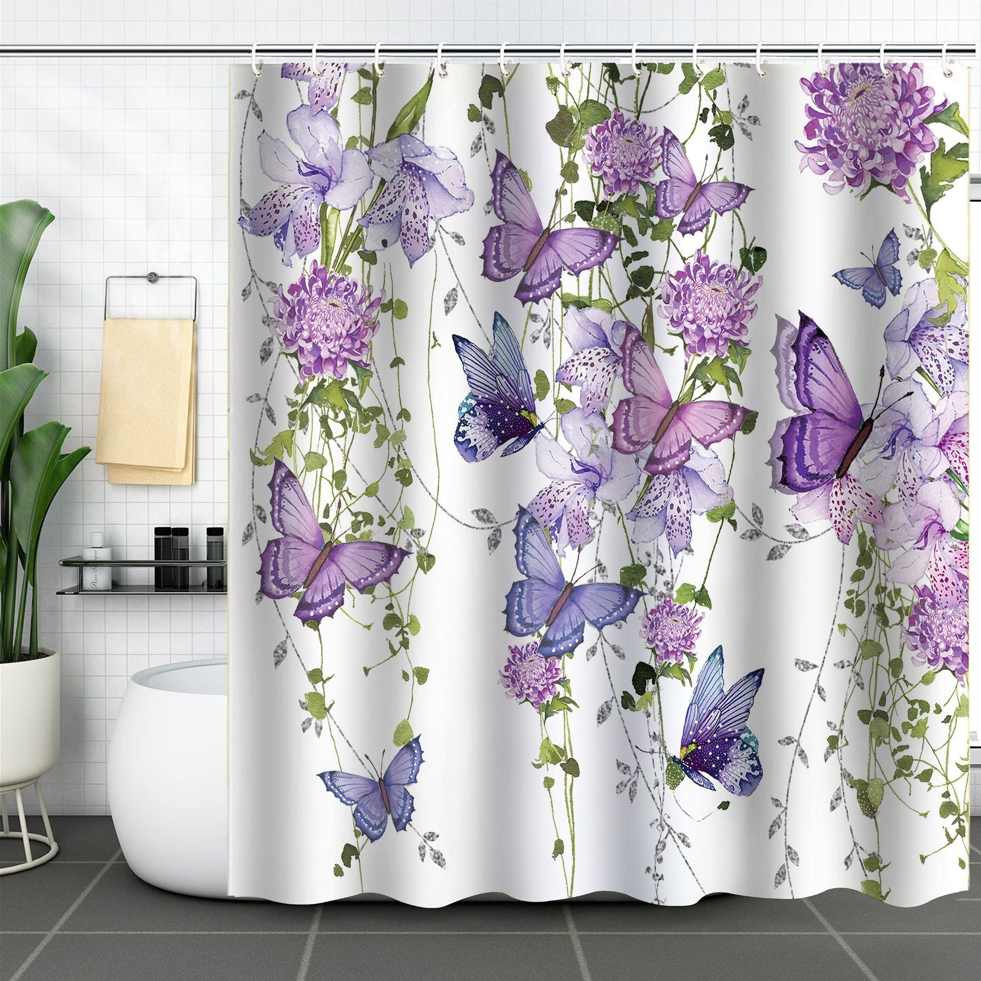 YL-37137 digital shower curtain cross-border plant flower waterproof polyester bathroom four-piece set dry and wet separation moisture-proof