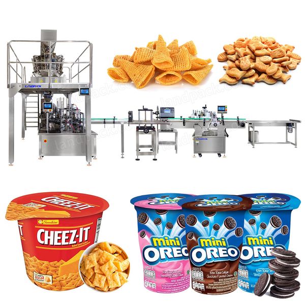 Automatic Biscuits Candy Popcorn Snack Bottle Cups Filling Sealing Machine Production Line