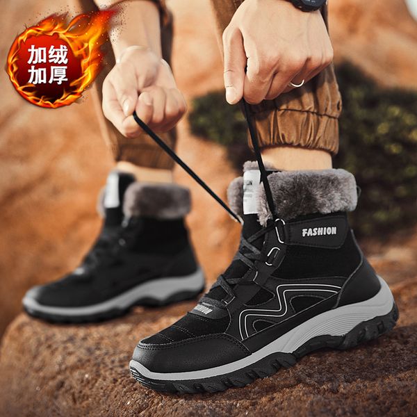 High quality Winter New Youth High Top Plush Mountaineering Fashion Outdoor Men&#039;s Lace up Labor Protection Casual Cotton Shoes